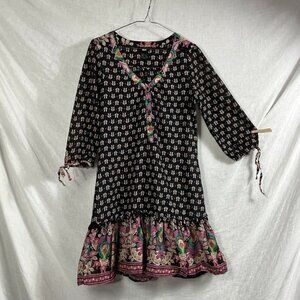 H&M Cotton Gypsy Dress Womens 6 Ruffle Paisley Bohemian 3/4 Sleeves Multi Print‎